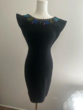 Bailey 44 Black Dress with Colorful Embellished Neckline